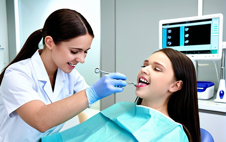 A young aspiring dentist practicing on a dental mannequin in a modern training facility. The scene includes various dental tools and equipment, highlighting the hands-on learning experience. The atmosphere is bright and encouraging.