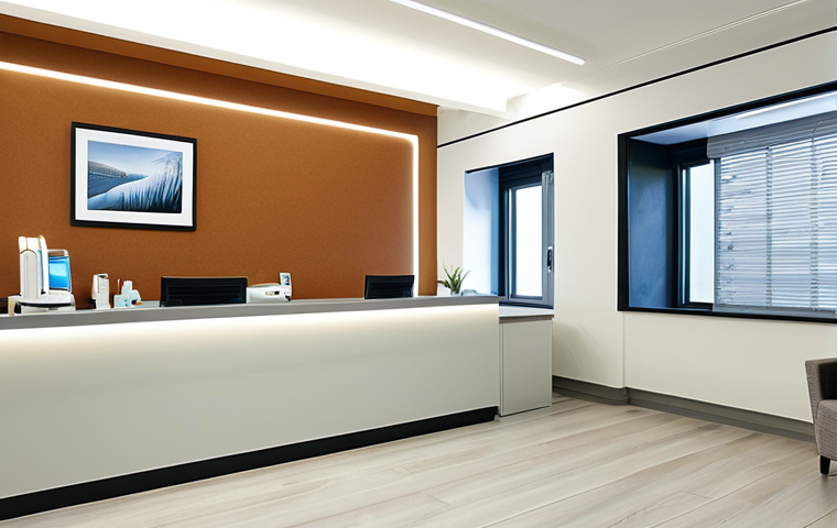 Modern Dental Clinic**

A bright, modern dental clinic waiting room, safe for work, appropriate content. The scene includes comfortable seating, soft lighting, and a visible air purifier. Focus on cleanliness: spotless floors and surfaces. A fully clothed receptionist sits at a desk. Family-friendly environment. perfect anatomy, correct proportions, natural pose, well-formed hands, proper finger count, natural body proportions, professional, modest clothing.

**