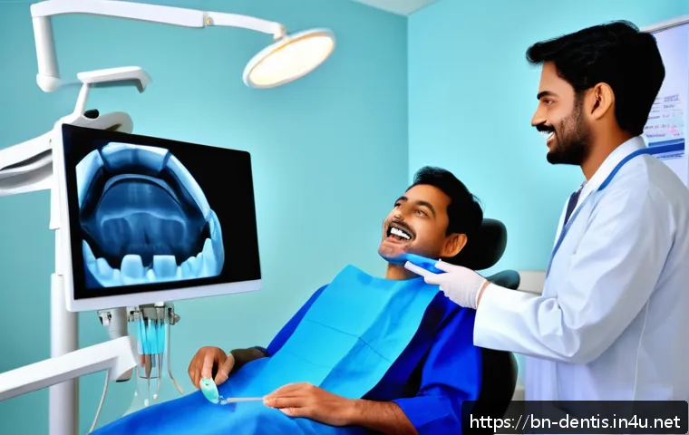 치과의사 전문과목 연구 방향 - A high-tech dental clinic scene featuring a Bengali dentist using advanced digital imaging equipment...